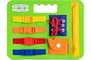 Buckle Toys Green Busy Board for 1 Year Old Toddlers Travel Essentials for Kids, Montessori Toys for 1 Year Old Baby to Develop Fine Motor Skills, Great for Road Trip Activities for Kids Sensory Toy