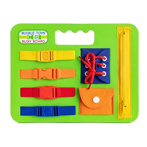 Buckle Toys Green Busy Board for Year Old Toddlers Travel