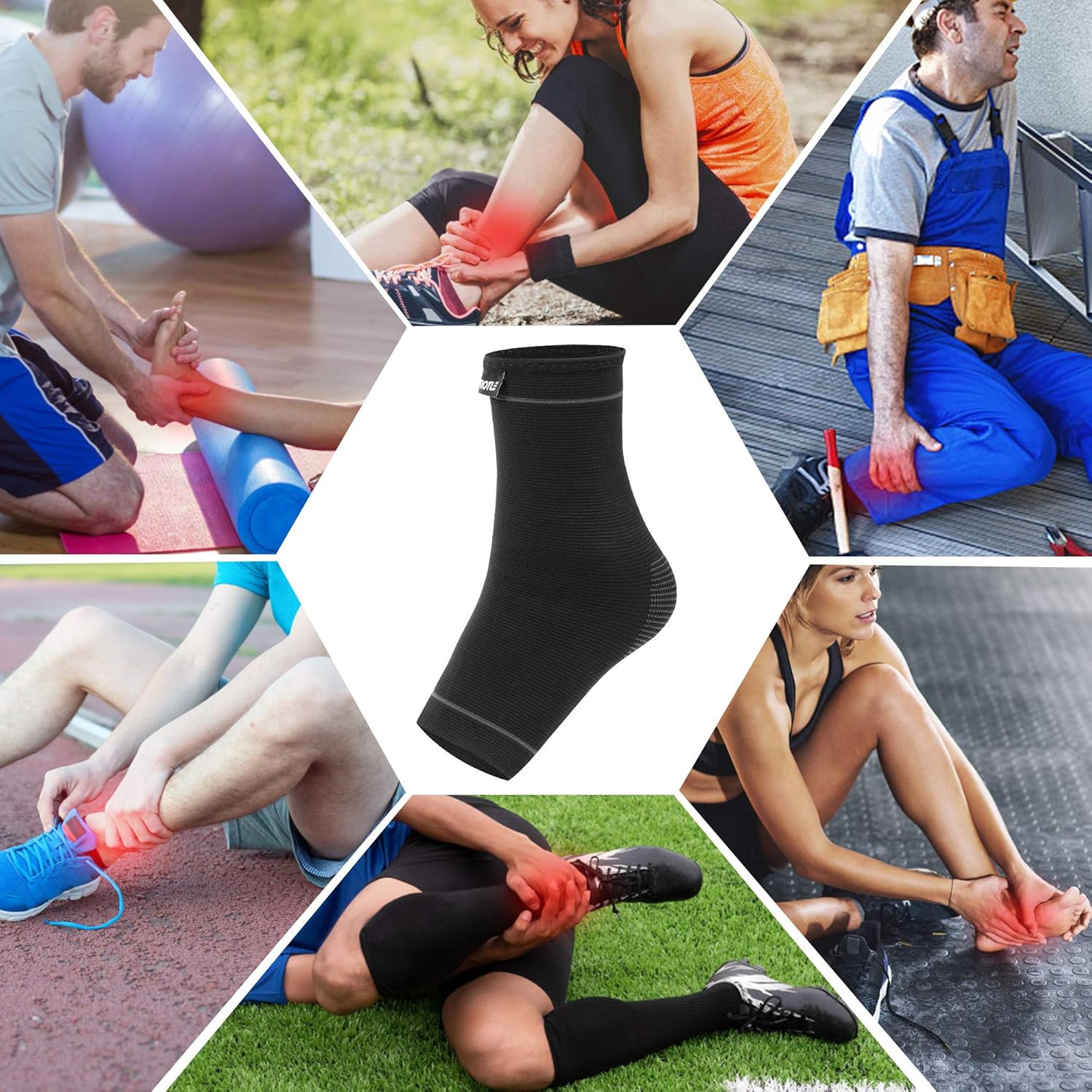 Protle Soft Ankle Brace Compression Support Sleeve (Pair) for Injury Recovery, Pain Relief, Joint Pain, Achilles Tendon, Plantar Fasciitis Foot Socks, Reduce Swelling, Arch Support: Sports & Outdoors