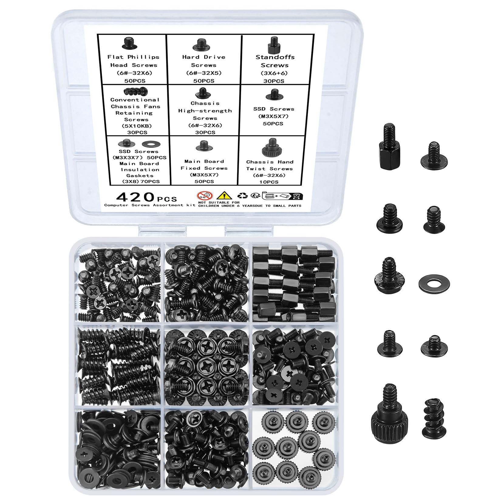 Photo 1 of 420pcs Computer Screws, Motherboard Standoffs Kit for Motherboard Laptop Computer Case PC Fan HDD SSD Hard Drive Computer Fan Replacement Screws