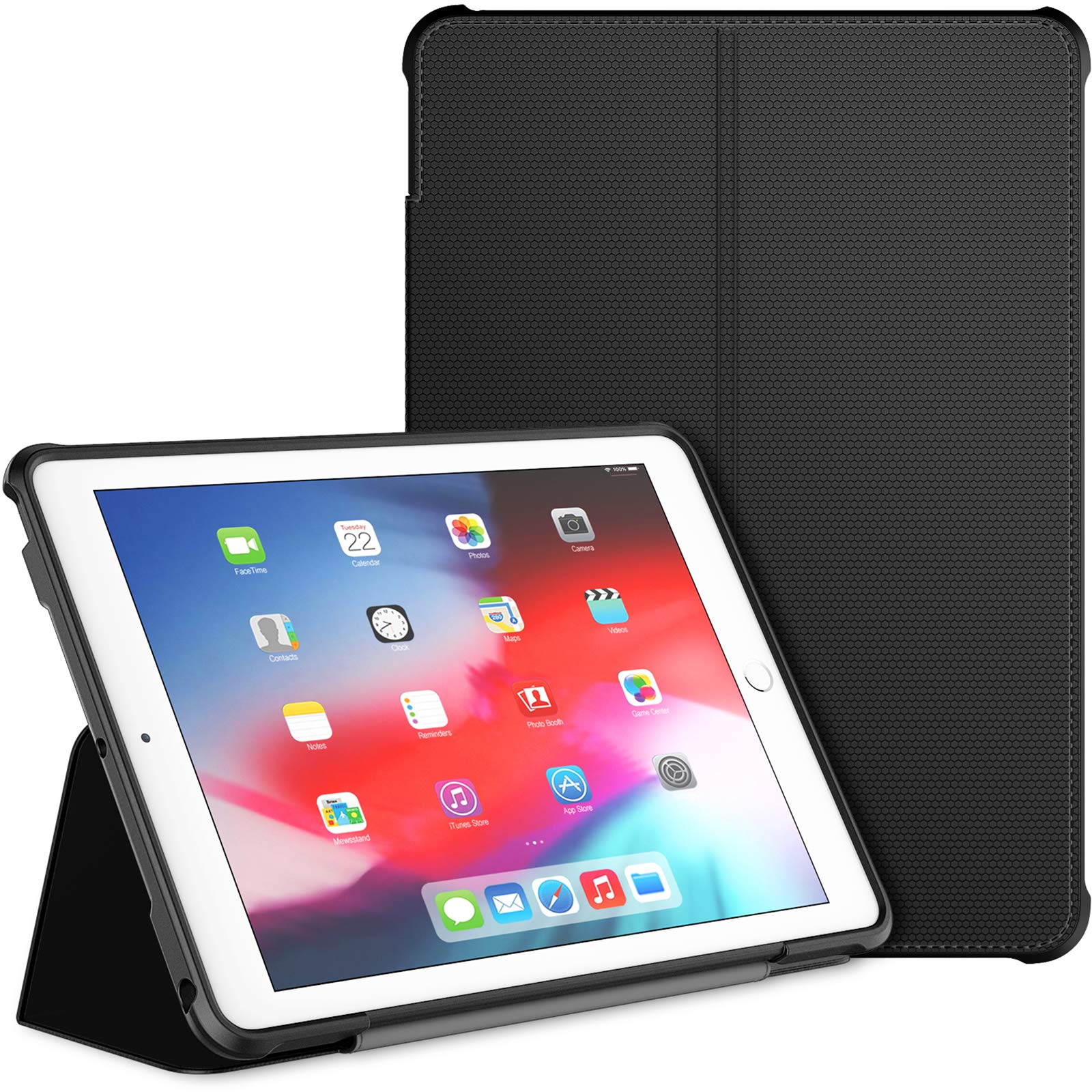 JETech Case for iPad 9.7-inch (2018/2017 Model, 6th/5th Generation), Double-fold Stand with Shockproof TPU Back Cover, Auto Wake/, Black