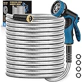 Garden Hose 50FT, Water Hose with 10 Function Nozzle, Garden Hose Metal with Leak-proof Connectors, Kink-Free & Ultra Flexible, Rust/Pet/Puncture Proof for Lawn, Yard, RV, Car Wash, 550PSI