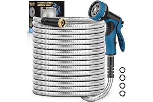 TOCEBE Garden Hose 100FT, Water Hose with 10 Function Nozzle, Garden Hose Metal with Leak-proof Connectors, Kink-Free & Ultra Flexible, Rust/Pet/Puncture Proof for Lawn, Yard, RV, Car Wash, 550PSI