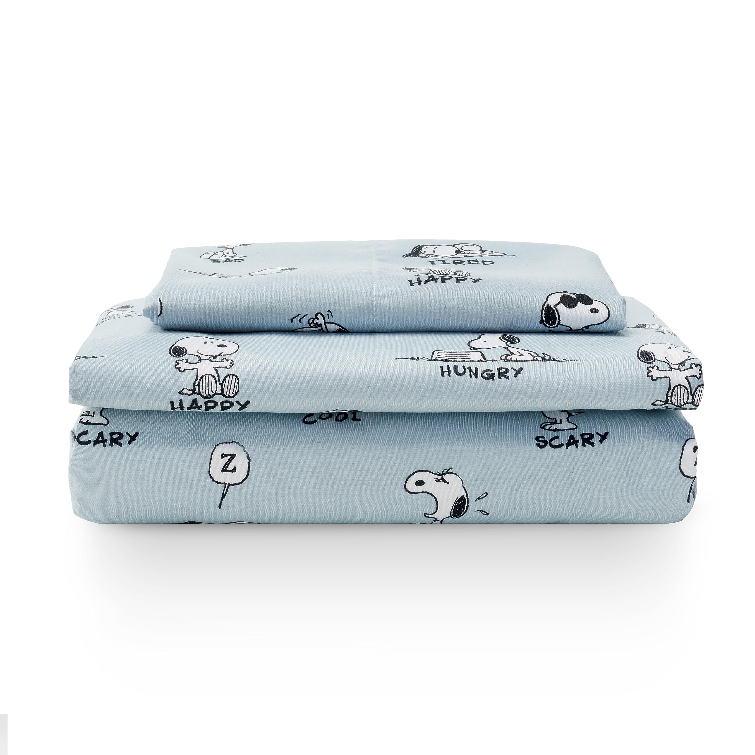 Photo 1 of Berkshire Blanket Peanuts® Kids Sheet Set, Twin Size - 3 Pieces, Peanuts® Snoopy Different Emotion Sheet Scale Murky Blue, Cute Character Snoopy Printed Soft Microfiber Bed Sheets