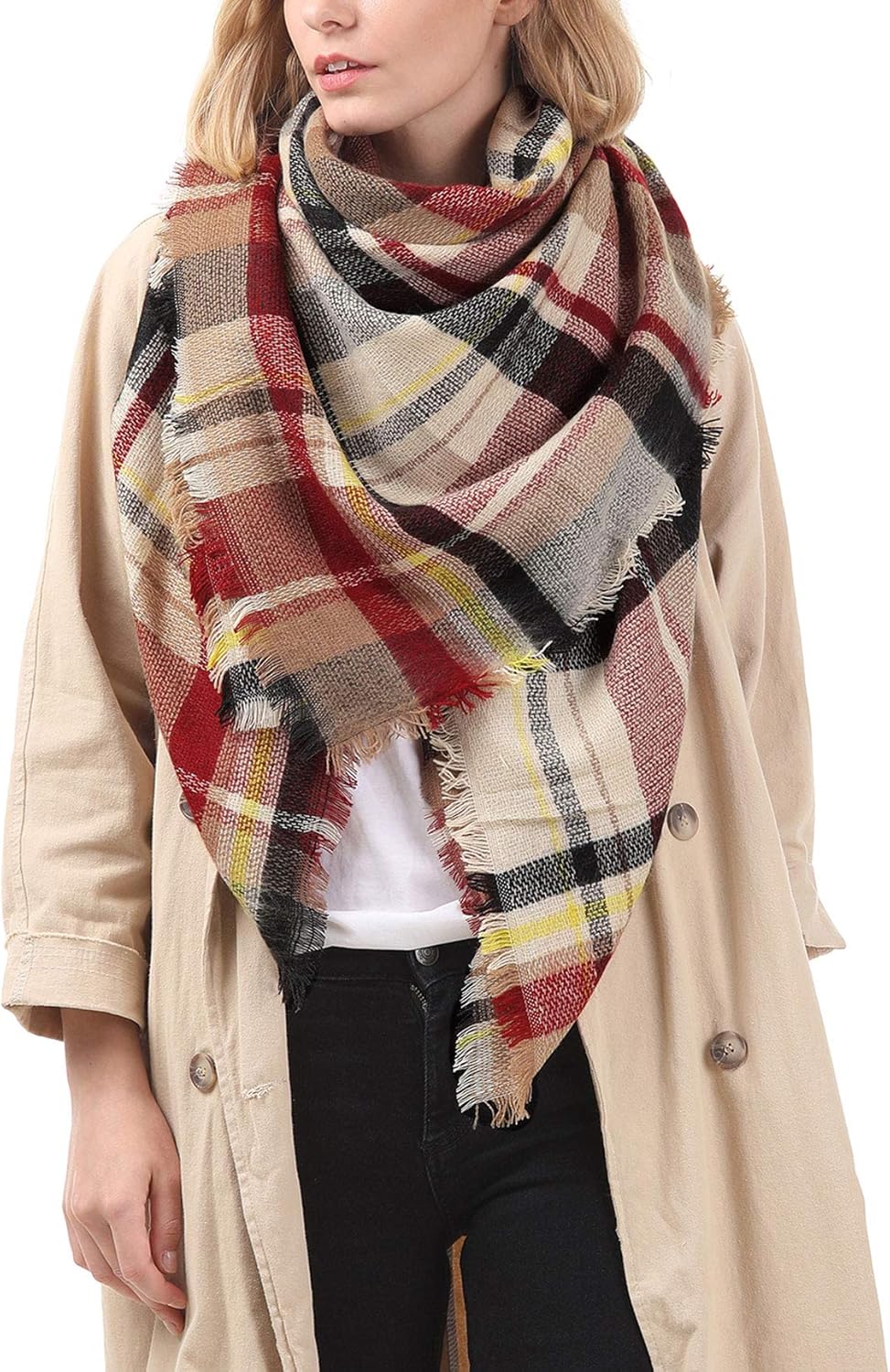 Trendy Women's Cozy Warm Winter Fall Blanket Scarf Stylish Soft Chunky Checked Giant Scarves Shawl Cape (One Size, Pink Scarf) at  Women’s Clothing store