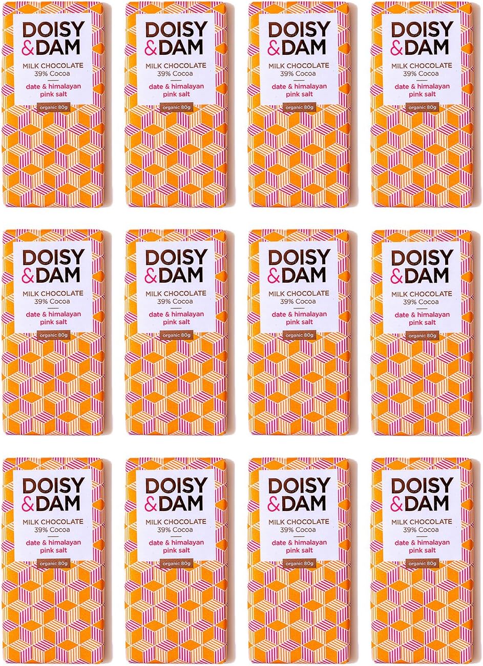 Doisy & Dam 39 Percent Date and Himalayan Pink Salt Milk Chocolate, 80 g, Box of 12