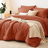 CozyLux King Size Comforter Set Burnt Orange Seersucker 7 Pieces Bed in a Bag King Comforter Set with Sheets Terracotta Luxury Bedding Set with Down Alternative Comforter, Sheets, Pillowcases & Shams