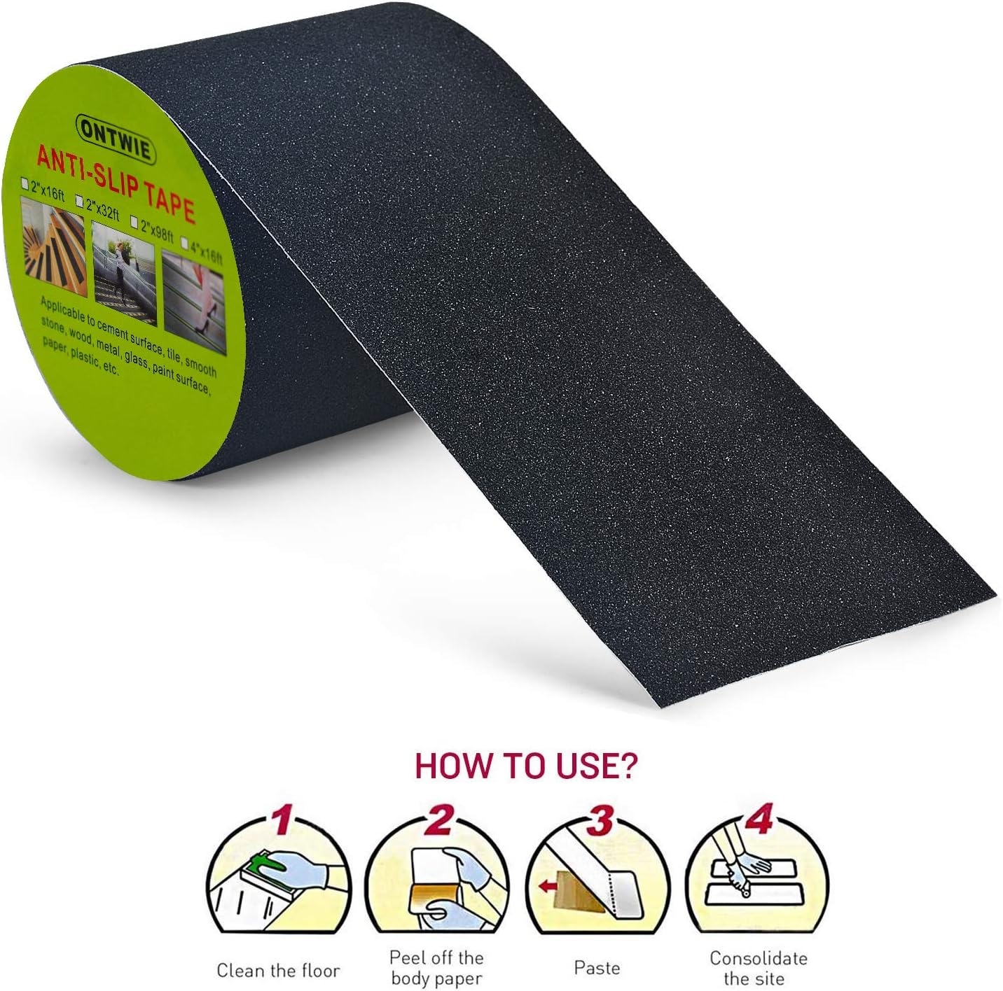 ONTWIE Anti Slip Tape, High Traction Non-slip Tape Adhesive for Stairs Safety, Tread Step, Indoor, Outdoor 10cm x 5m - Image 3