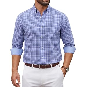 COOFANDY Men Plaid Dress Shirts Long Sleeve Button Down Shirts Cotton Shirt | Regular Fit Wrinkle Free Dress Shirt, Button Do