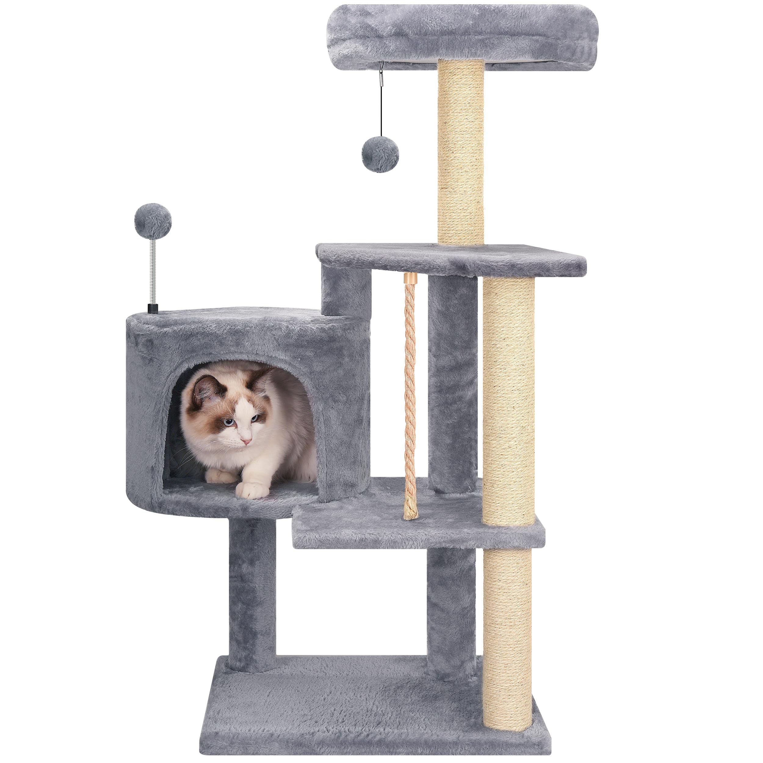 Photo 1 of TINWEIUS Multifunctional Cat Tree for Indor Cats, Cat Tower with Cozy Condo, Perches, Scratching Posts and Hanging Rope, Grey