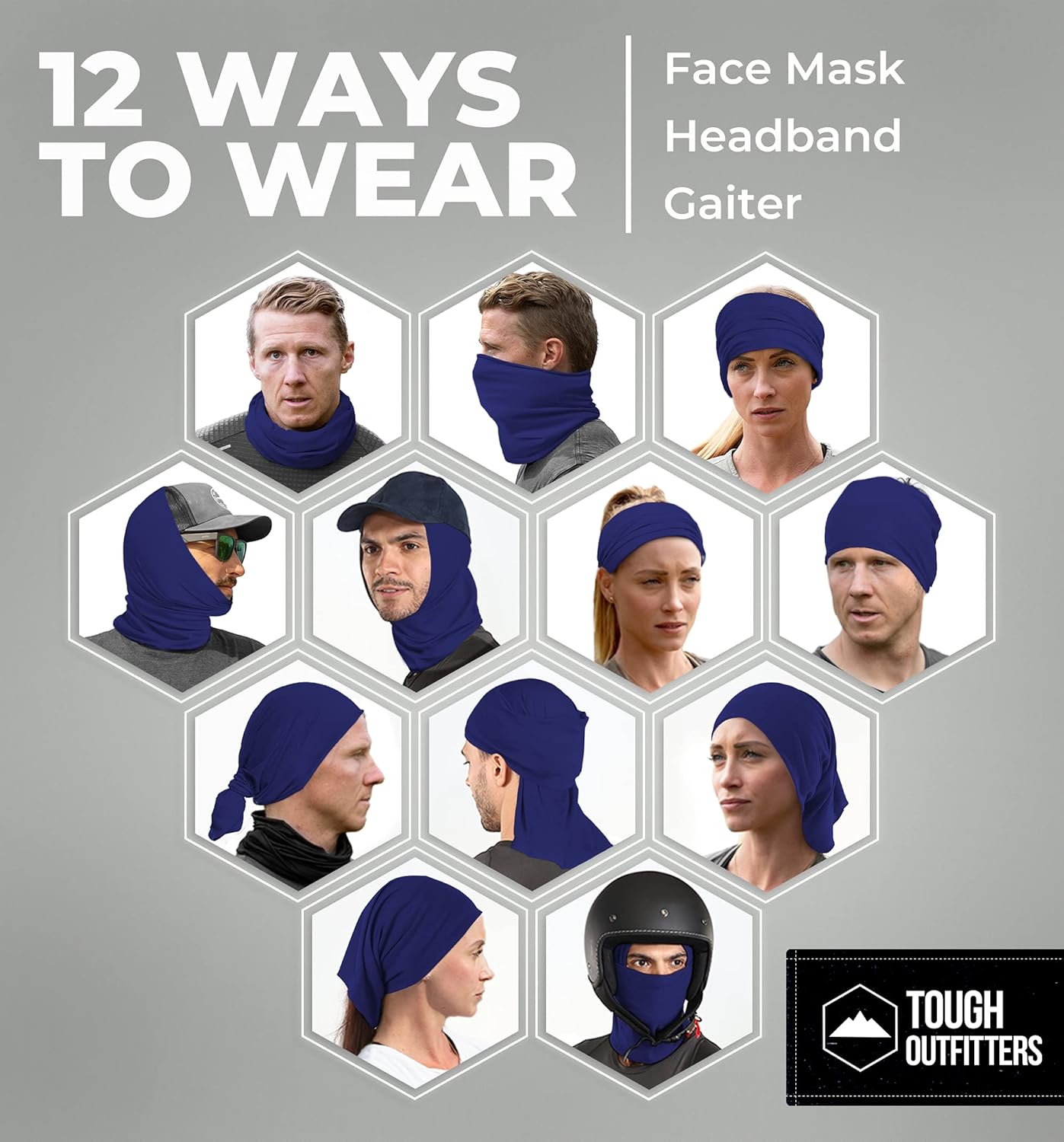 Tough Headband Neck Gaiter Face Mask & Sleeve w/ UV & Dust Protection, Navy Blue: Clothing