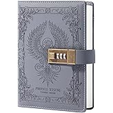 TIEFOSSI Phoenix Journal Notebook with Lock, Vintage Leather Locked Diary, B6 Travel Refillable Ruled Lined Writing Paper, Secret Password Gift Diary for Women Girls Boys
