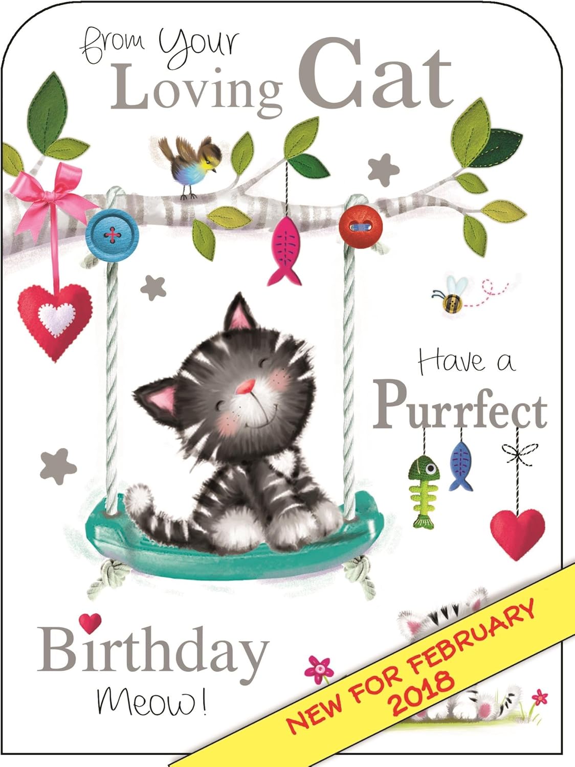 Jonny Javelin from Your Loving Cat Have A Purrfect Birthday Card, white|green, 145 mm x 194 mm