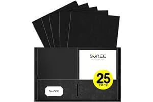 SUNEE Folders with Pockets(25 Pack, Black), 2 Pocket Folders Fit Letter Size Paper, Paper File Folder for School Office Home Bussiness