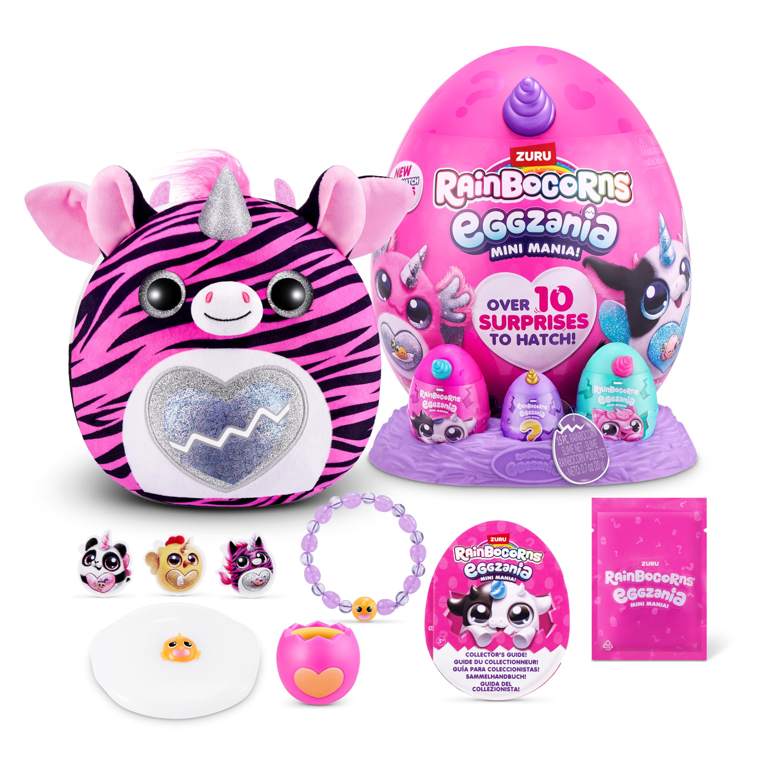 Rainbocorns ZURU Eggzania Mini Mania, Zebra, by ZURU Plush Surprise Unboxing with Animal Soft Toy, Idea for Girls with Imaginary Play (Zebra)