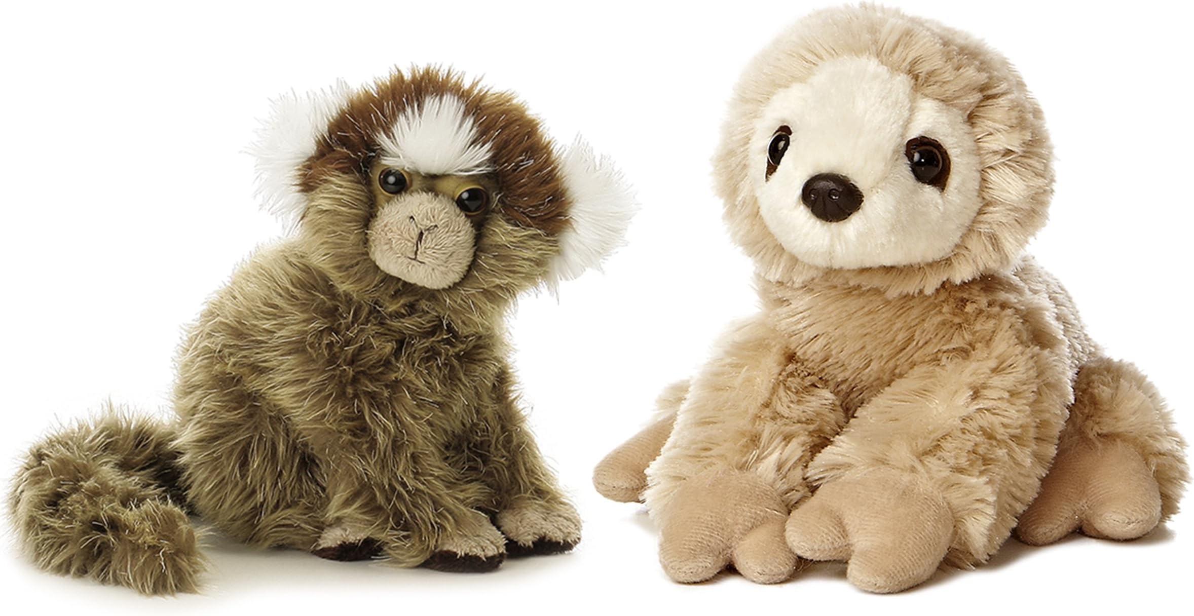 Bundle of 2 Aurora 6" Floppy Beanbag Sloth and Marmoset Stuffed Animals - Costa Rica Wild Animals