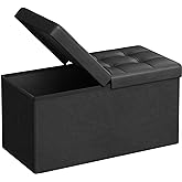 SONGMICS MAZIE Collection - 30 Inches Storage Ottoman Bench with Flipping Lid, Storage Chest Footstool, Load 660 lb, for Entryway, Living Room, Bedroom, Synthetic Leather, Black ULSF45BK