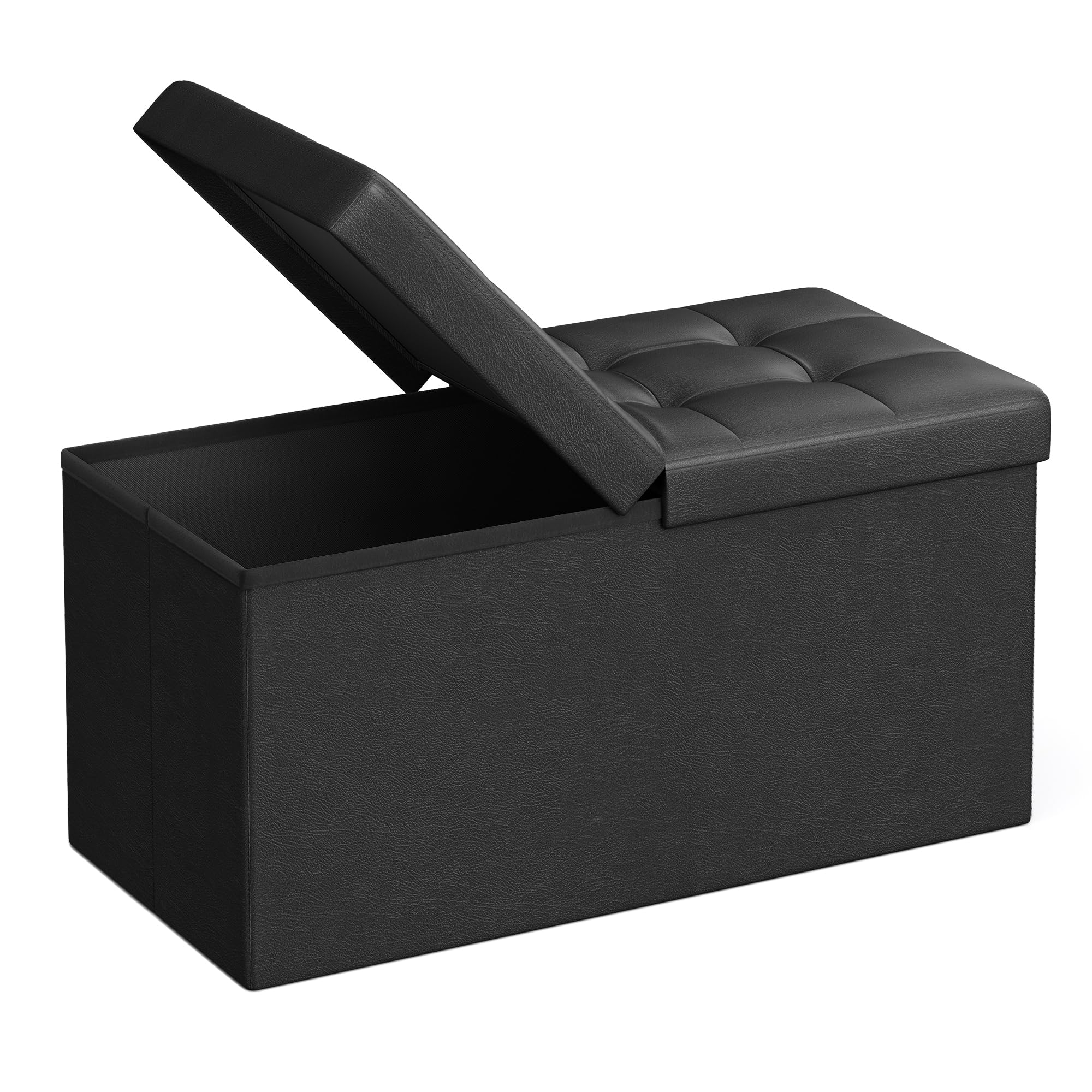 SONGMICS MAZIE Collection - 30 Inches Storage Ottoman Bench with Flipping Lid, Storage Chest Footstool, Load 660 lb, for Entryway, Living Room, Bedroom, Synthetic Leather, Black ULSF45BK