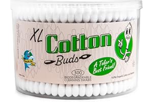 Debowler Xtra Large Cotton Swabs, 300 Count — Super Absorbent Bamboo Cotton Buds with Wooden Sticks & Pointed End for Detail | Multipurpose with Extra-Sturdy Bamboo Stems (1 Pack)