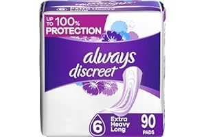 Always Discreet Adult Extra Heavy Long Incontinence Pads, Up to 100% Leak-Free Protection, 45 Count x 2 Packs (90 Count total) (Packaging May Vary)
