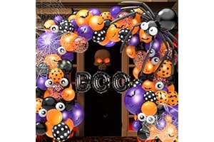 Oomloid 126 Pcs Halloween Balloon Garland Arch Kit, Halloween Party Decorations Include Spider Web, Bats, Purple Orange and Black Balloons for Birthday Party Supplies Decor