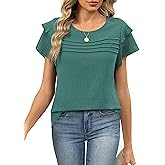 Funlingo Womens Dressy Casual Blouses Summer Ruffle Short Sleeve Tops Crew Neck Pleated Front Shirts 2026