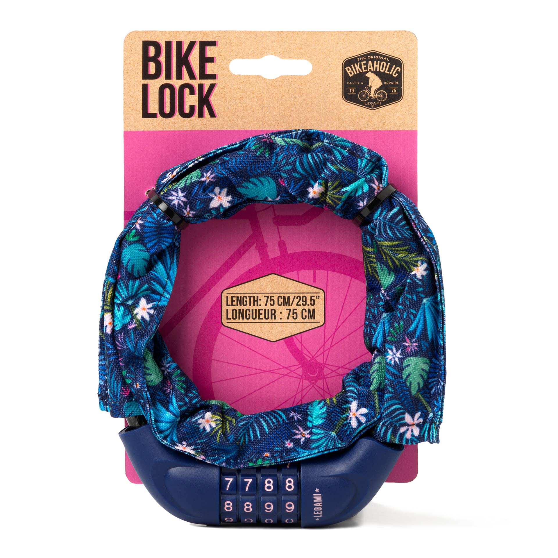 Legami BIL0002, Bike Lock, L 75 cm, Ø 1.5 cm, Flora Theme, Water and Cut Resistant, Customizable Combination