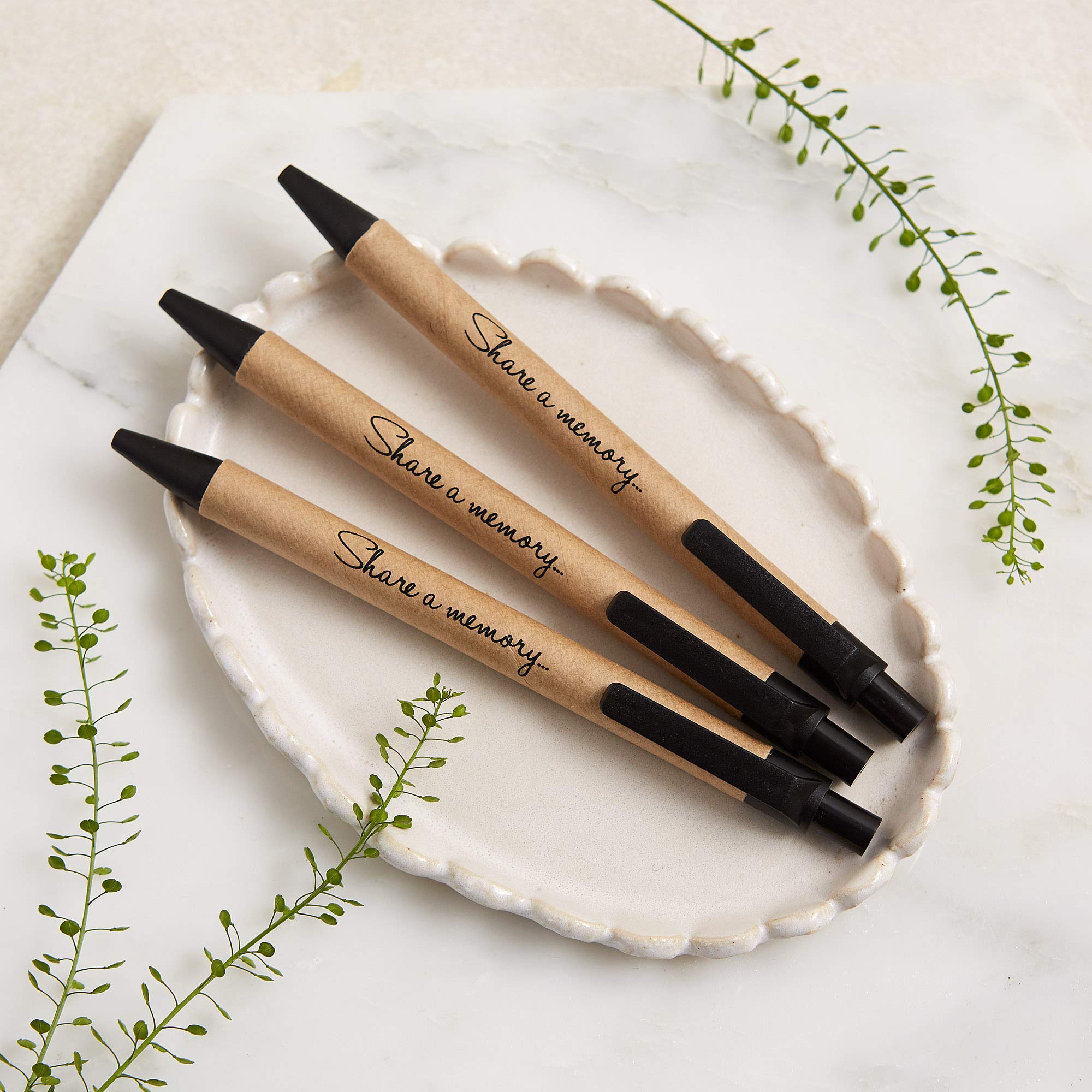 ANGEL & DOVE 3 Kraft 'Share a Memory' Funeral Remembrance Pens - for memory condolence book or recording special memories in a journal