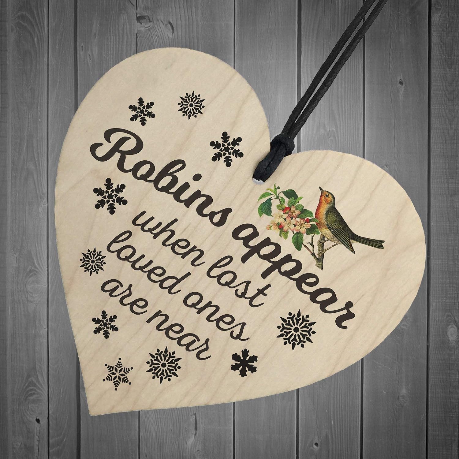 RED OCEAN Robins Appear When Lost Loved Ones Are Near Wooden Hanging Heart Memorial Christmas Tree Decoration Plaque - Image 5