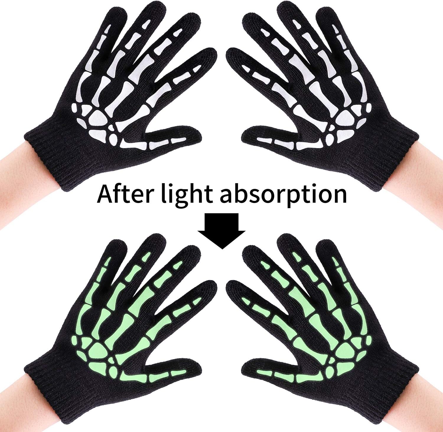 Cooraby 3 Pairs Kids Skeleton Touchscreen Gloves Halloween Glow in The Dark Full Finger Skull Bone Gloves: Toys & Games