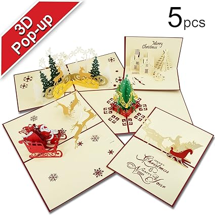 Immagini Biglietti Natale.Biglietti Di Natale T Antrix 3d Pop Up Biglietti Di Auguri Di Natale Regalo Per Natale Capodanno Di 5 Carte E Buste Amazon It Cancelleria E Prodotti Per Ufficio