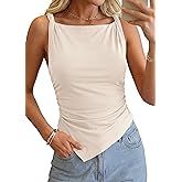 KIRUNDO Going Out Tops for Women 2026 Summer Twist Straps Asymmetrical Ruched Tank Top Slim Fit Sleeveless Shirts Y2K Clothes