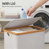 efluky 100L Large Laundry Basket with Lid Bamboo Handles Beige view 4