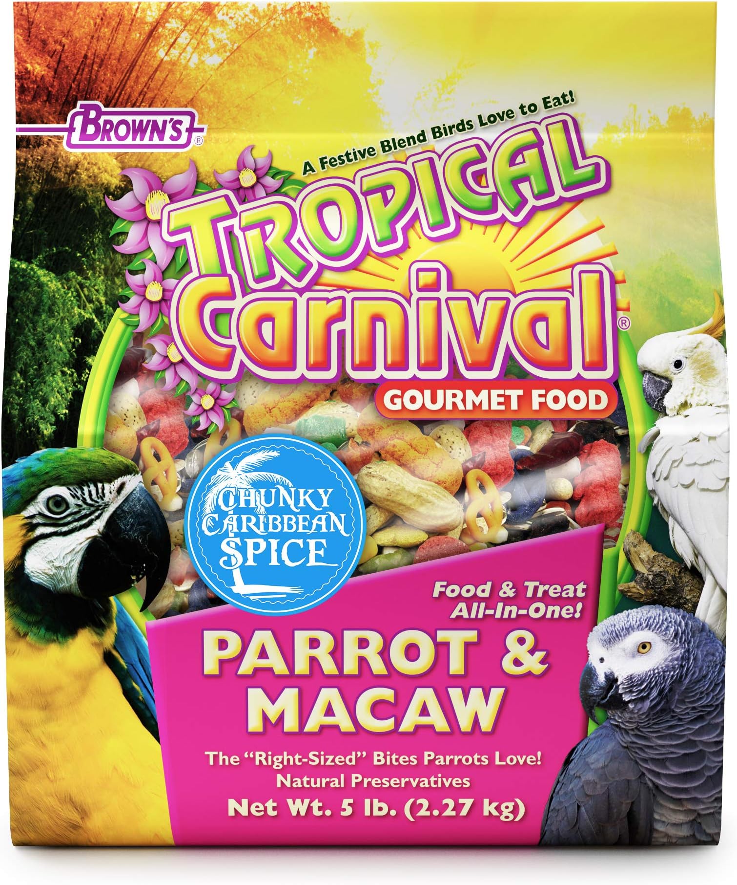 F.M. Brown's Tropical Carnival Chunky Caribbean Spice Parrot and Macaw Food, 5lb