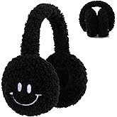 F Flammi Ear Muffs for Winter Women, Adjustable Head Band Fuzzy Faux Fur Earmuffs Foldable Ear Warmer Girl Soft Smiley Face