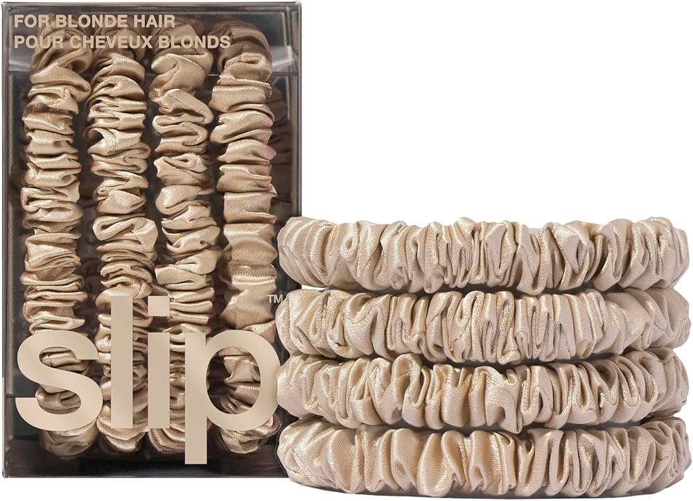 SLIP Skinny Blonde Scrunchies 4 Pack Pure Silk Anti-Crease Anti-Breakage