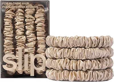 SLIP Skinny Blonde Scrunchies 4 Pack Pure Silk Anti-Crease Anti-Breakage