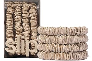 slip Silk Skinny Scrunchies - Blonde | Set of 4 Skinny Scrunchies | 100% Mulberry Silk, Anti-Crease, Gentle on Hair, Reduces Breakage | Stylish, Durable, Ideal for All Hair Types