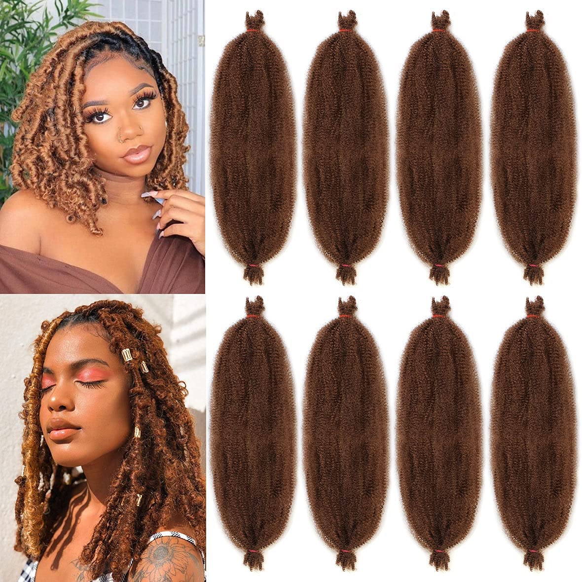 Xtrend 8 Packs Pre-Separated Spring Afro Twist Hair 16 Inch Long Spring Twsit Crochet Hair For Butterfly Locs Brown Synthetic Marley Twist Hair Extension For Black Women 30# — image 1