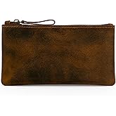 TheAntiq Leather Pencil Pouch, Currency Pouch, Leather Pencil Case, Zippered Pouch Paper Money, Pen Case, Pen & Marker Case, Pencil Case For Artists & Professionals (Brown)