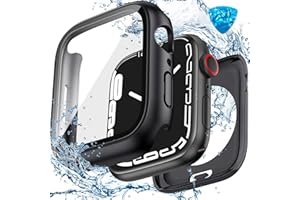 3 in 1 Goton Waterproof Hard Case for Apple Watch Screen Protector 44mm, 360° Slim Full Protective Tempered Glass Face Cover + Back Hard PC Bumper for iWatch SE 3/SE 2/SE, Series 6/5/4,44mm MatteBlack