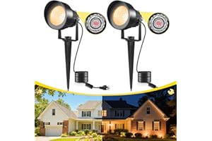 T-SUN Dusk to Dawn Outdoor Lighting, Flag Spot Lights with Photocell Auto On/Off, Waterproof 3000K Warm White LED Plug-in Landscape Spotlights for Garden Yard Tree Pathway Pole House, 2 Pack