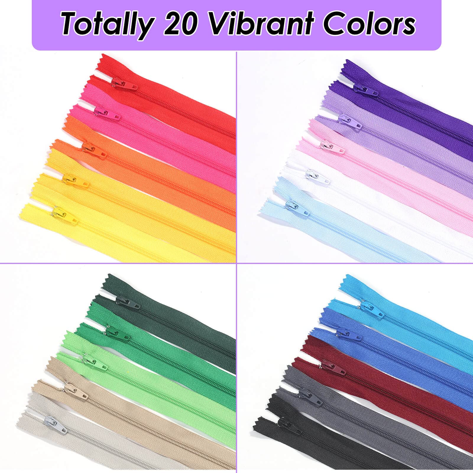 Nylon Zippers in Assorted Lengths and Colors - Bulk Zippers for Making Bags, Pouches, Pillow Covers & Sewing Crafts Projects