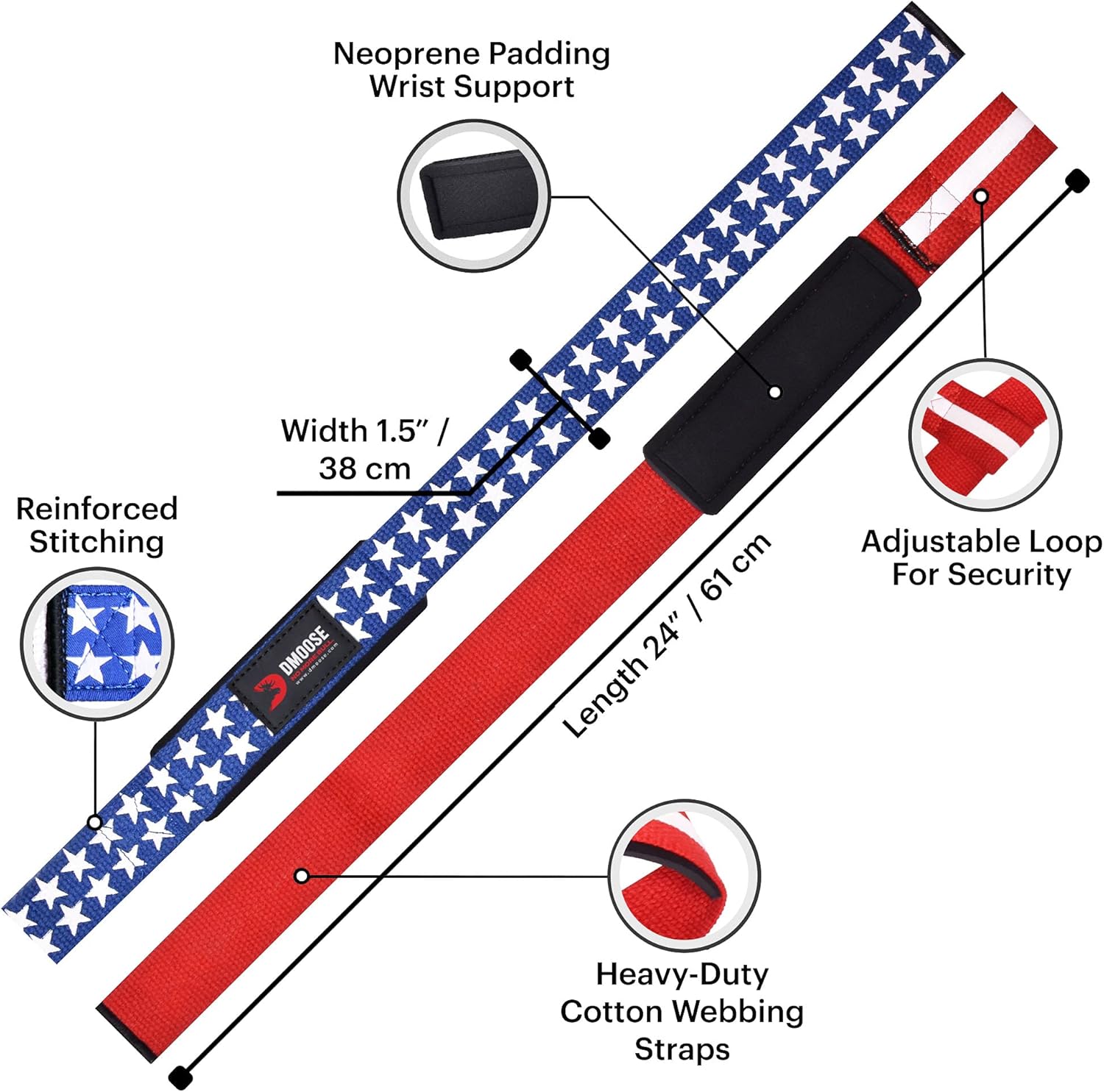 DMoose Lifting Straps, Wrist Straps for Weightlifting, Deadlift Straps, Powerlifting, Workout, Bodybuilding, Soft Neoprene Padded 24 inches (Pair) Support for Max Hand Grip Strength Fitness Training : Sports & Outdoors