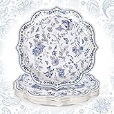 JarThenaAMCS 40Pcs Blue White Floral Paper Plates Chinoiserie Flowers Birds Disposable Plates Scalloped Rim Decorative Tableware for Wedding Birthday Holiday Party Decor Supplies, 7.2 x 7.2 In