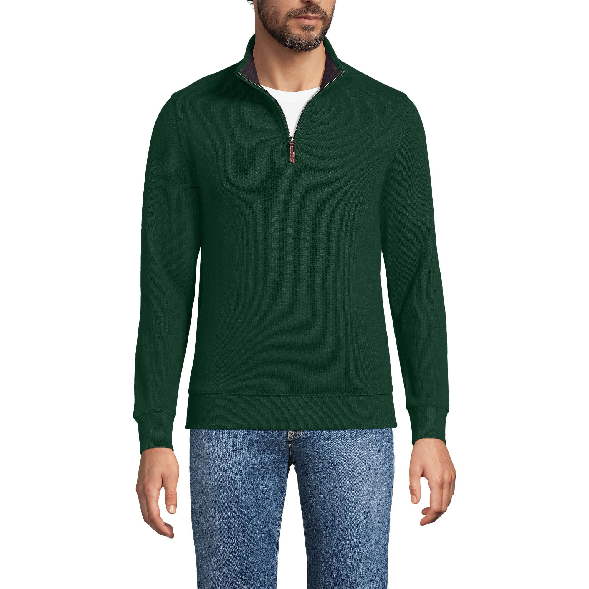 Lands' End Mens Bedford Rib Quarter Zip Sweater Pine Valley Big and Tall 4xlt Image