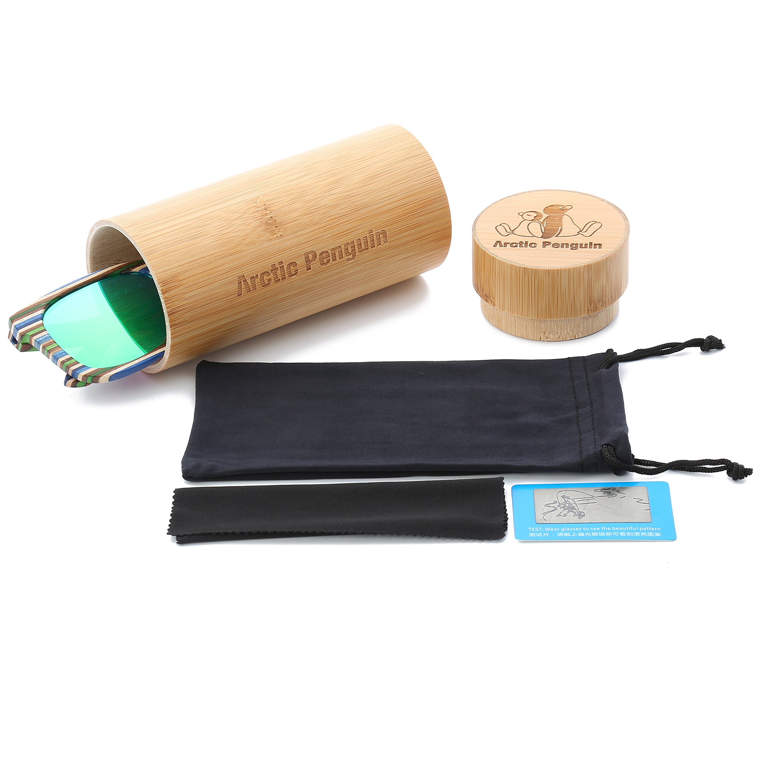 Arctic Penguin Vintage Wooden Polarized Sunglasses Men Wayfarer Eyewear (blue, green)