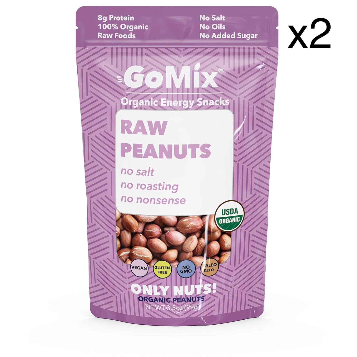 Organic Valencia Peanuts 3.5 oz, GoMix, Only Nuts! (2 bags