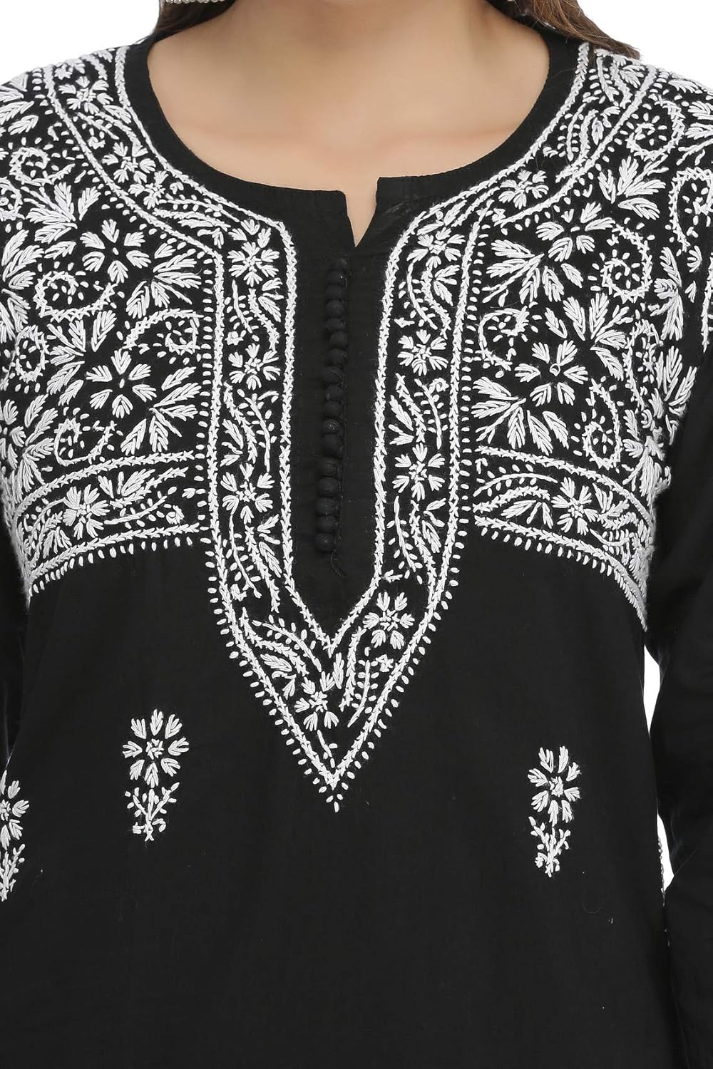 ada hand embroidered lucknow chikan womens cotton kurti kurta (a341075_black)