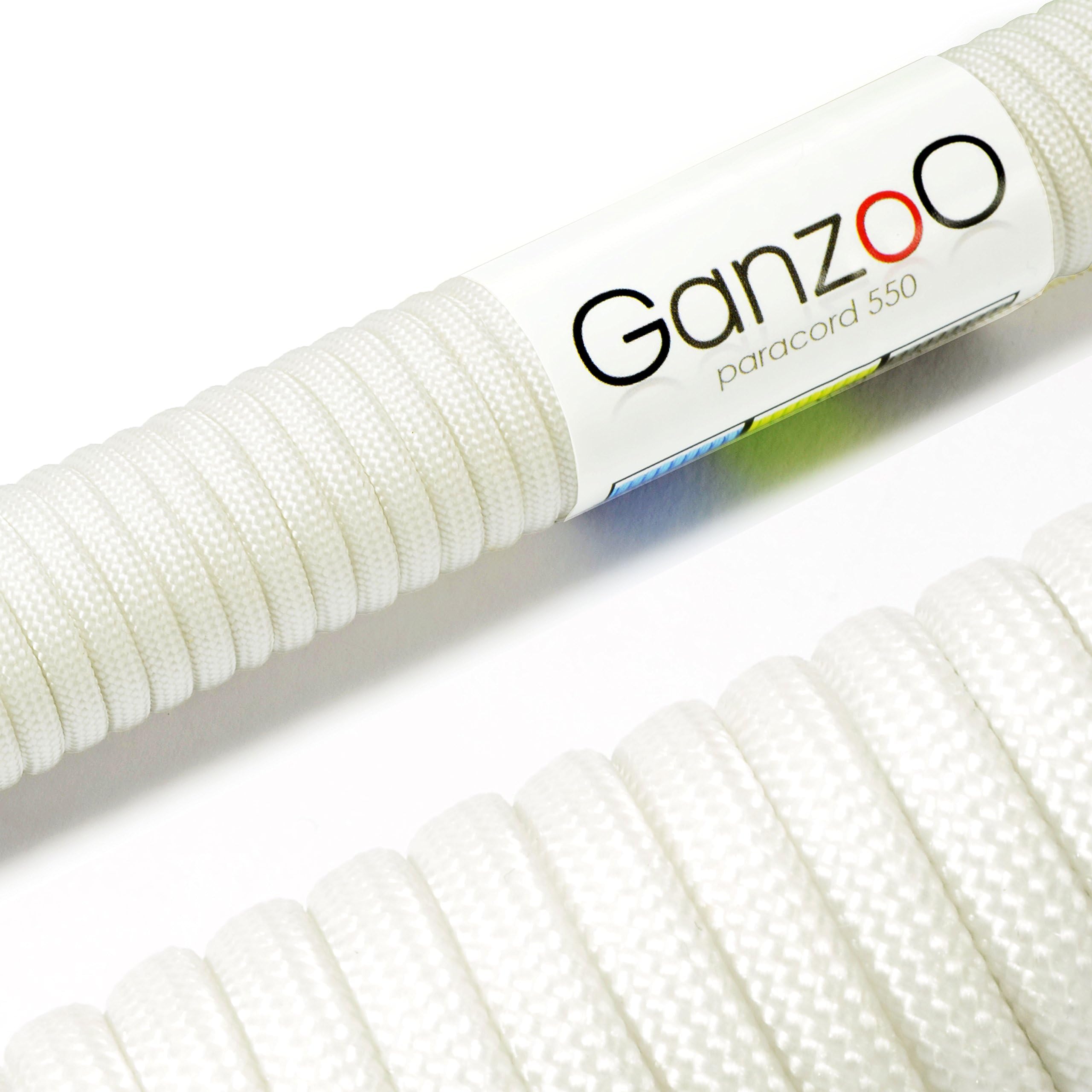 Ganzoo 'Universal Survival Rope Made of tear-resistant Parachute Cord/Paracord (Core Rope Nylon), 550lbs Total Length 15 m (50 ft) Colour: White
